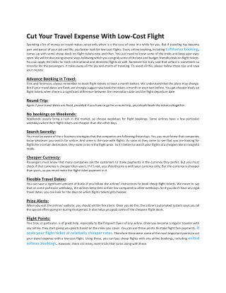 Cut Your Travel Expense With Low-Cost Flight