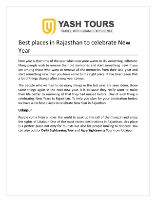 Best places in Rajasthan to celebrate New Year