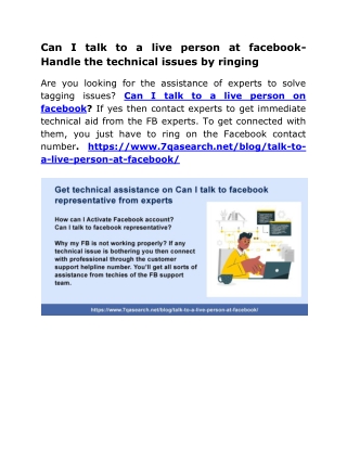 Can I talk to a live person at facebook- Handle the technical issues by ringing