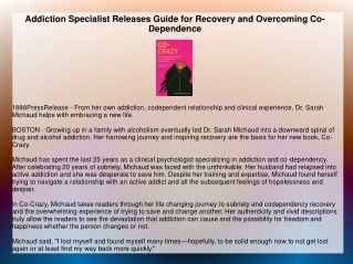 Addiction Specialist Releases Guide for Recovery and Overcoming Co-Dependence