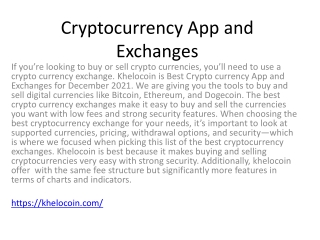 Cryptocurrency App and Exchanges