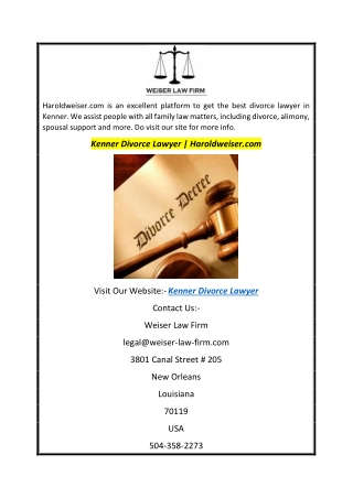 Kenner Divorce Lawyer  Haroldweiser.com