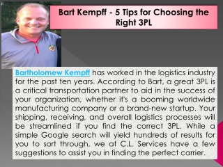 Bart Kempff - 5 Tips for Choosing the Right 3PL