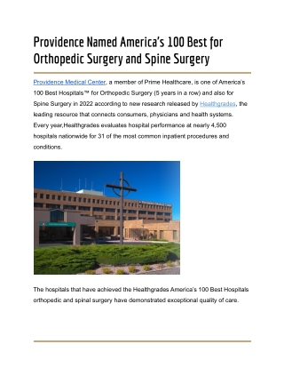 Providence Named America's 100 Best for Orthopedic Surgery and Spine Surgery