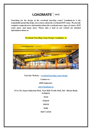 Overhead Travelling Crane Design | Loadmate.in