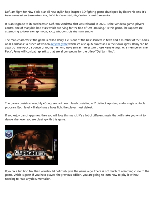 Def Jam Fight For NY Game Review
