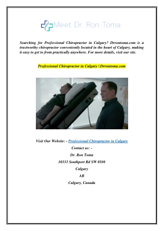 Professional Chiropractor in Calgary | Drrontoma.com