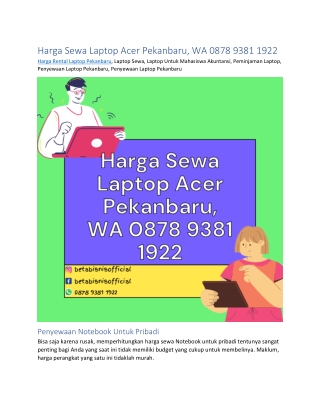 Harga Sewa Laptop Acer Pekanbaru, WA 0878 9381 1922