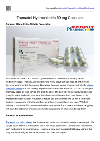 Tramadol Hydrochloride 50 mg Capsules