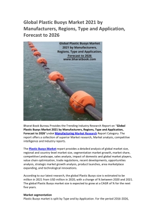 Global Plastic Buoys Market 2021 by Manufacturers, Regions, Type and Application, Forecast to 2026