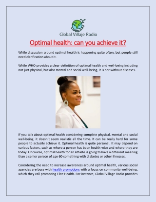 Optimal health: can you achieve it?