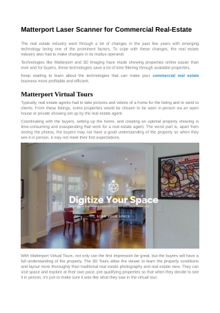 Matterport Laser Scanner for Commercial Real-Estate