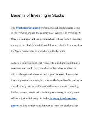 Benefits of Investing in Stocks