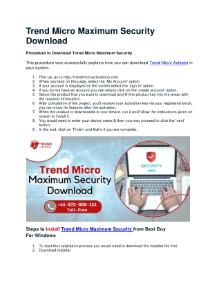 Call  61-872-000-111 Trend Micro Maximum Security Download
