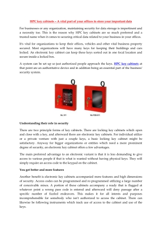 HPC key cabinets – A vital part of your offices to store your important data