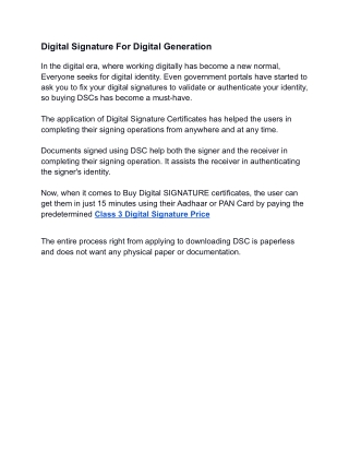 Digital Signature For Digital Generation