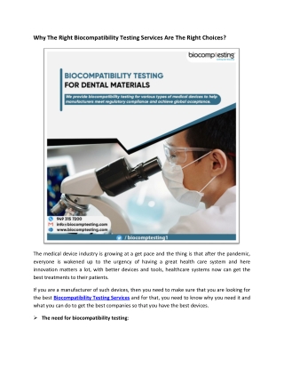 Why The Right Biocompatibility Testing Services Are The Right Choices?