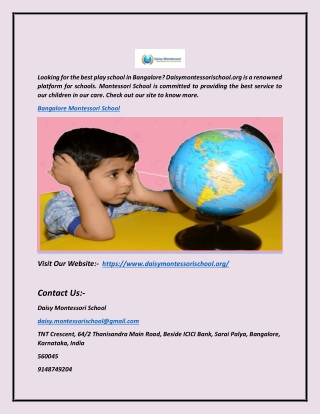 Bangalore Montessori School | Daisymontessorischool.org