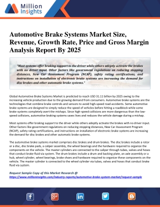 Automotive Brake Systems Market Economic Effects, Advancement Strategy, and Forecasts To 2025