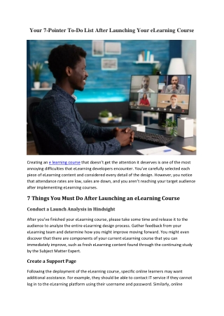 Your 7 Pointer To Do List After Launching Your eLearning Course
