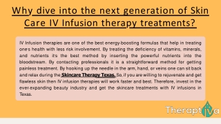 Why dive into the next generation of Skin Care IV Infusion therapy treatments