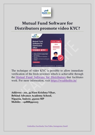 Mutual Fund Software for Distributors promote video KYC