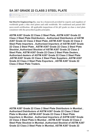 ASTM A387 Grade 22 Class 2 Steel Plate