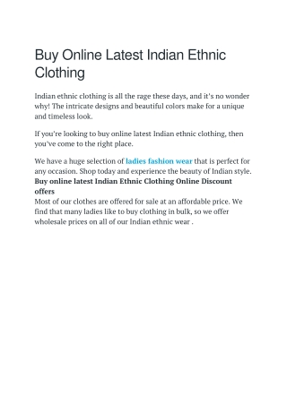 Buy Online Latest Indian Ethnic Clothing