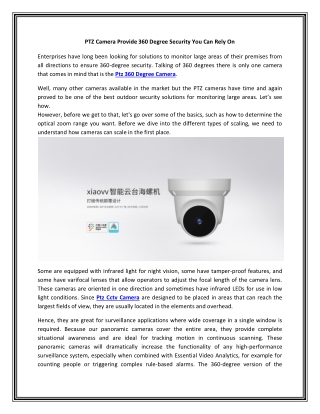 PTZ Camera Provide 360 Degree Security You Can Rely On