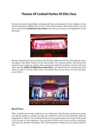 Themes Of Cocktail Parties Of Elite Class