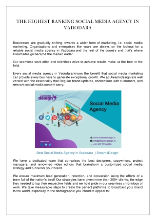 THE HIGHEST RANKING SOCIAL MEDIA AGENCY IN VADODARA