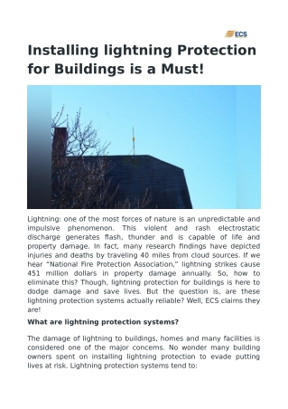 Installing Lightning Protection for Buildings is a Must!