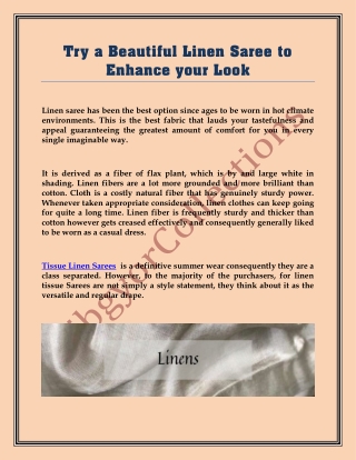 Try a Beautiful Linen Saree to Enhance your Look