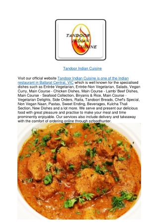 $5 off - Tandoor Indian Cuisine Ballarat Central Menu,VIC
