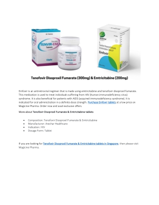 Tenofovir Disoproxil Fumarate & Emtricitabine tablets in Singapore