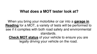What does a MOT tester look at_