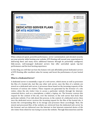 Dedicated Server Plans of HTS Hosting