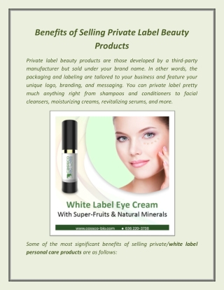 Benefits of Selling Private Label Beauty Products