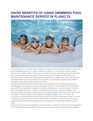 KNOW BENEFITS OF USING SWIMMING POOL MAINTENANCE SERVICE IN PLANO,TX