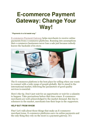 E-commerce Payment Gateway Change Your Way - HighRisk Gateways