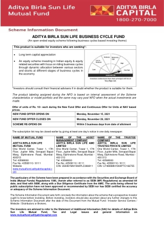 Aditya Birla Sun Life Business Cycle Fund - ABSLMF