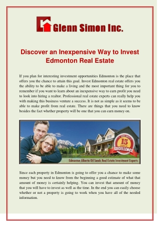 Discover an Inexpensive Way to Invest Edmonton Real Estate