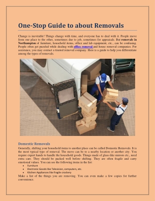 One-Stop Guide to about Removals