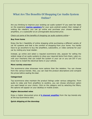 What Are The Benefits Of Shopping Car Audio System Online