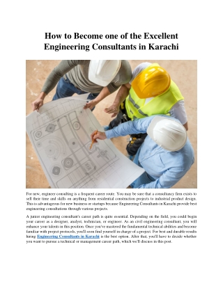 How to Become one of the Excellent Engineering Consultants in Karachi