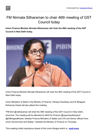 FM Nirmala Sitharaman to chair 46th meeting of GST Council today