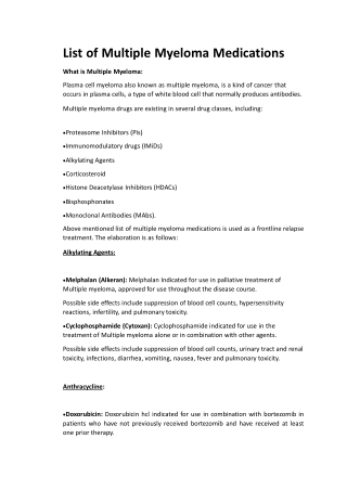 Multiple Myeloma and it's Treatment with Promising Medications