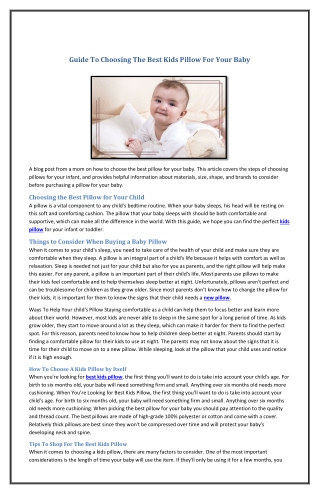 Guide To Choosing The Best Kids Pillow For Your Baby