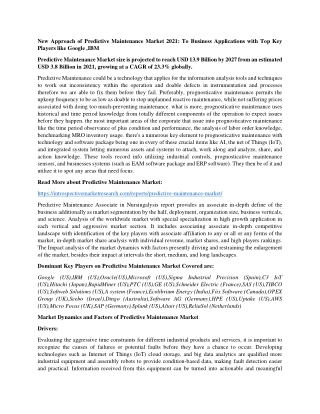 New Approach of Predictive Maintenance Market 2021