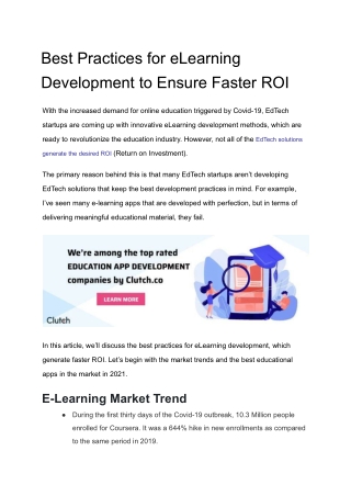 Best Practices for eLearning Development to Ensure Faster ROI